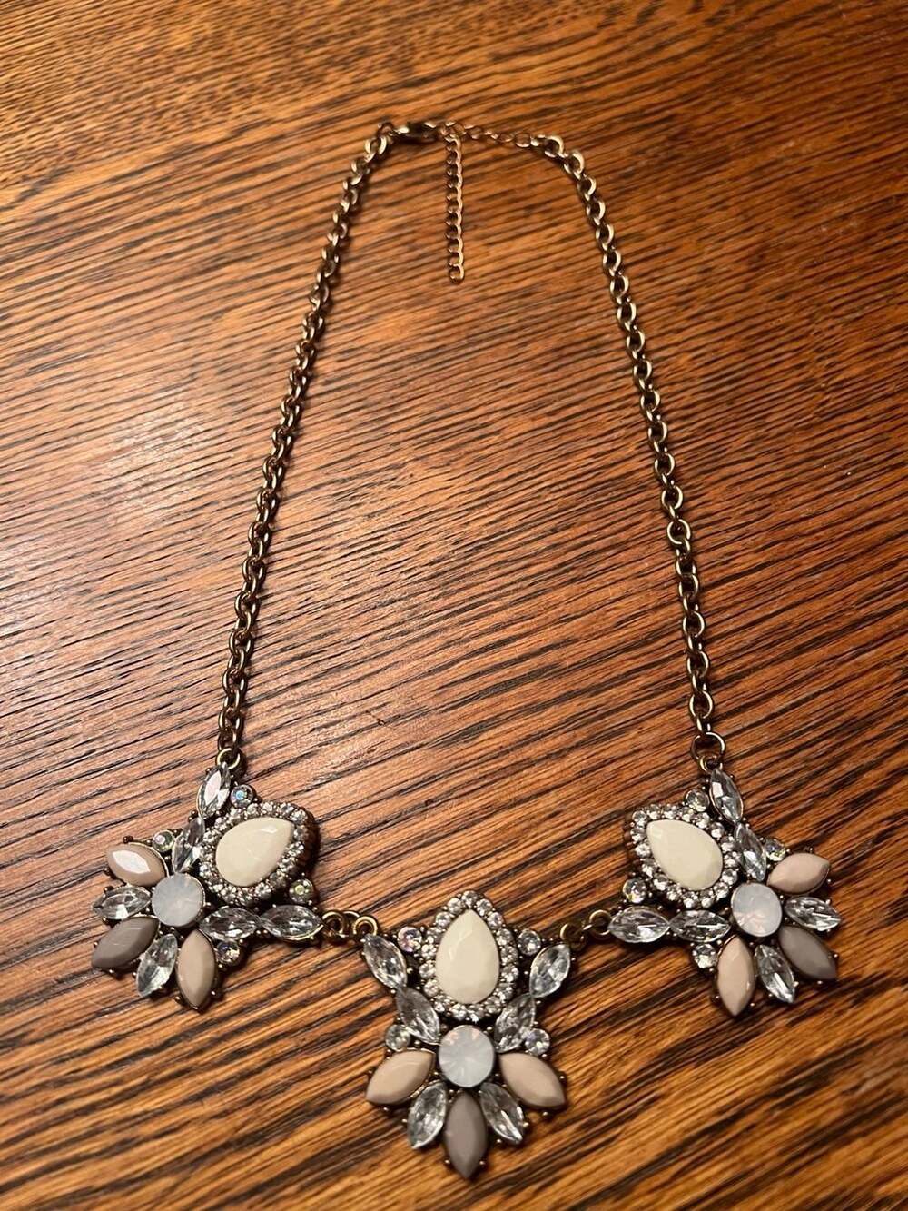 Multicolor Rhinestone Cluster Statement Bib Necklace with Antiqued Gold Chain
